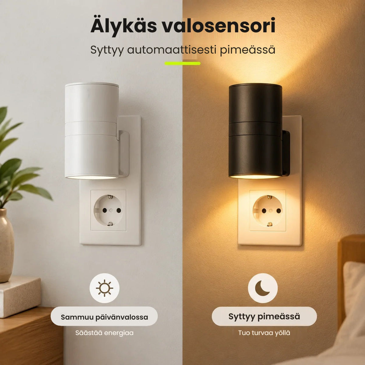 Älykäs LED-seinävalaisin valosensorilla