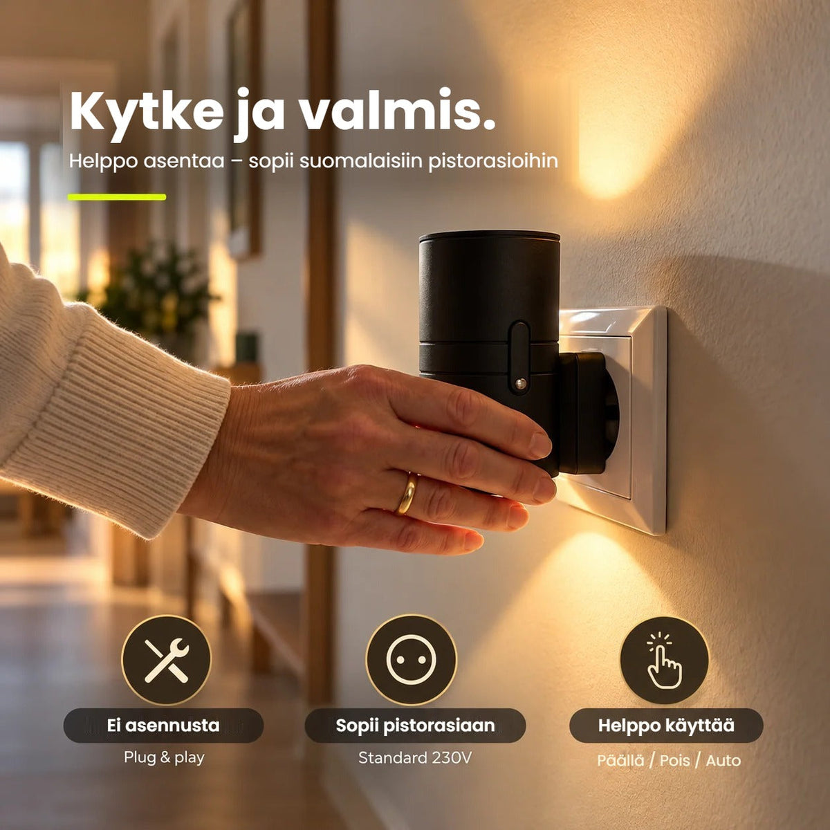 Älykäs LED-seinävalaisin valosensorilla