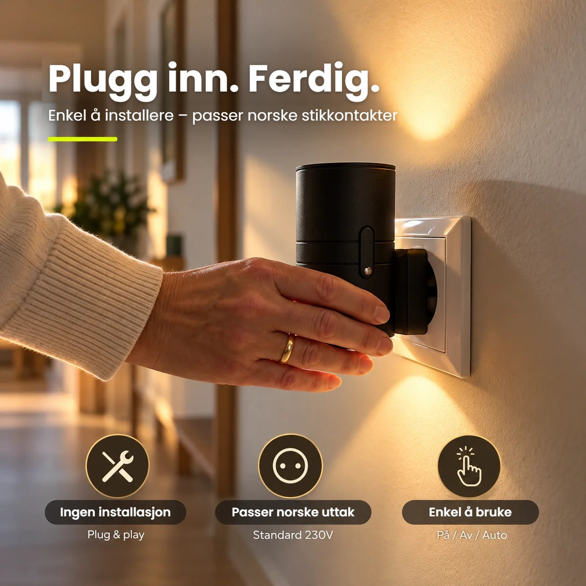 Smart LED-vegglampe med lyssensor