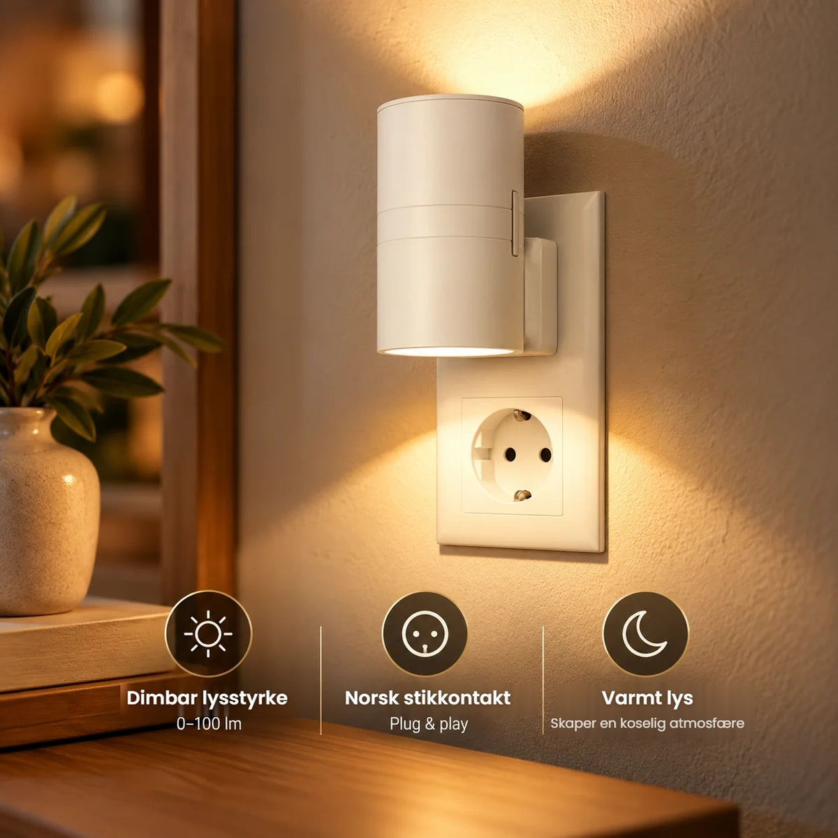 Smart LED-vegglampe med lyssensor